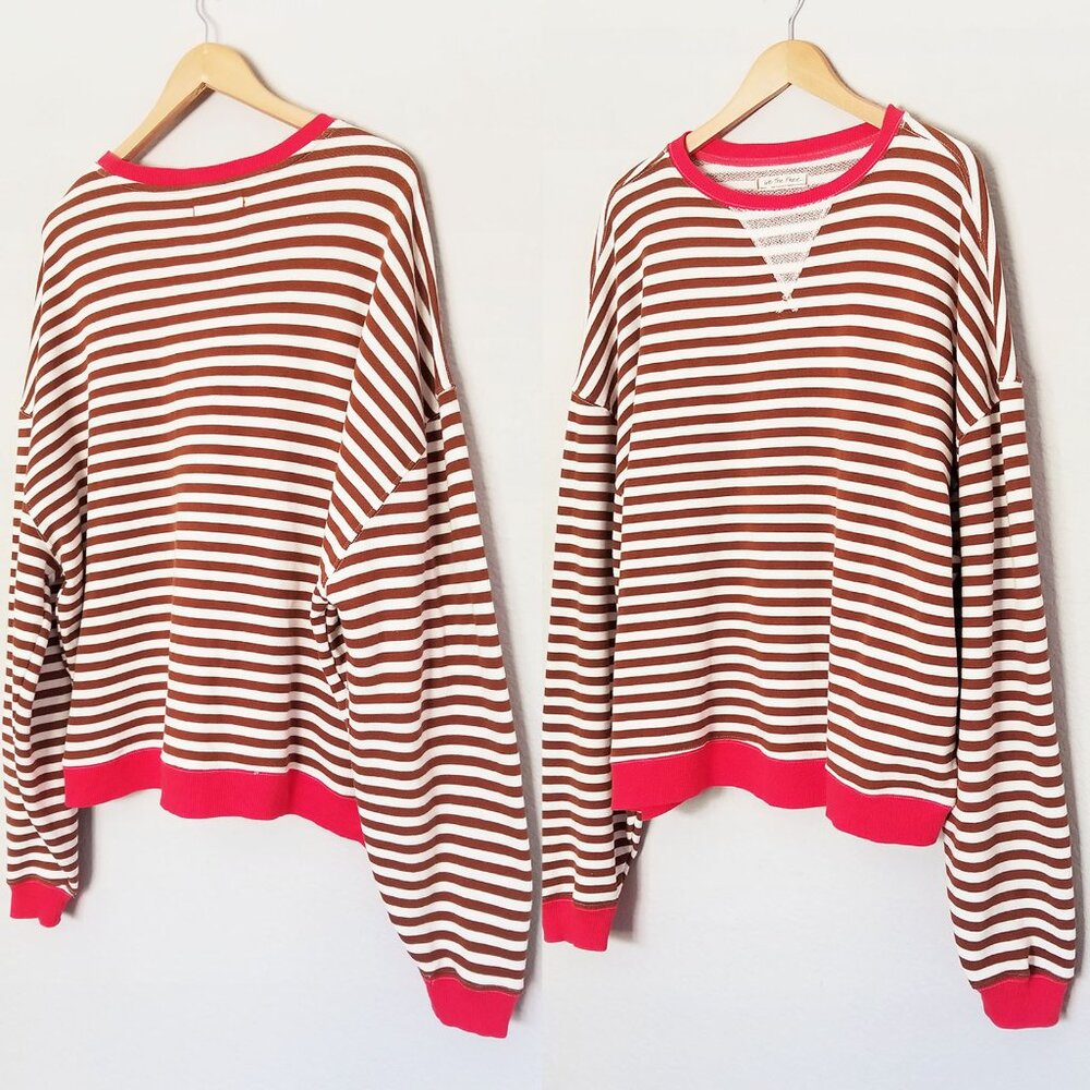 Free People We The Free Classic Striped Oversized Crewneck S Coffee Combo $98 - Picture 15 of 16